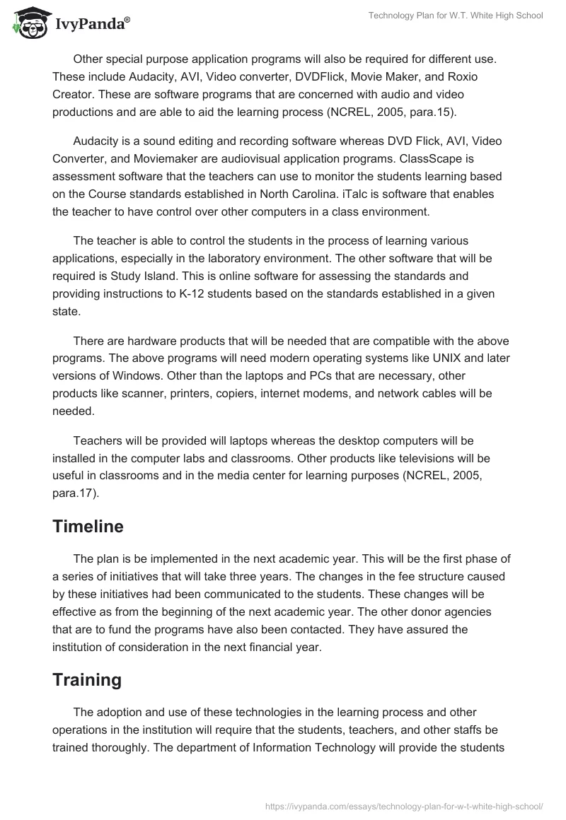 Technology Plan for W.T. White High School. Page 4