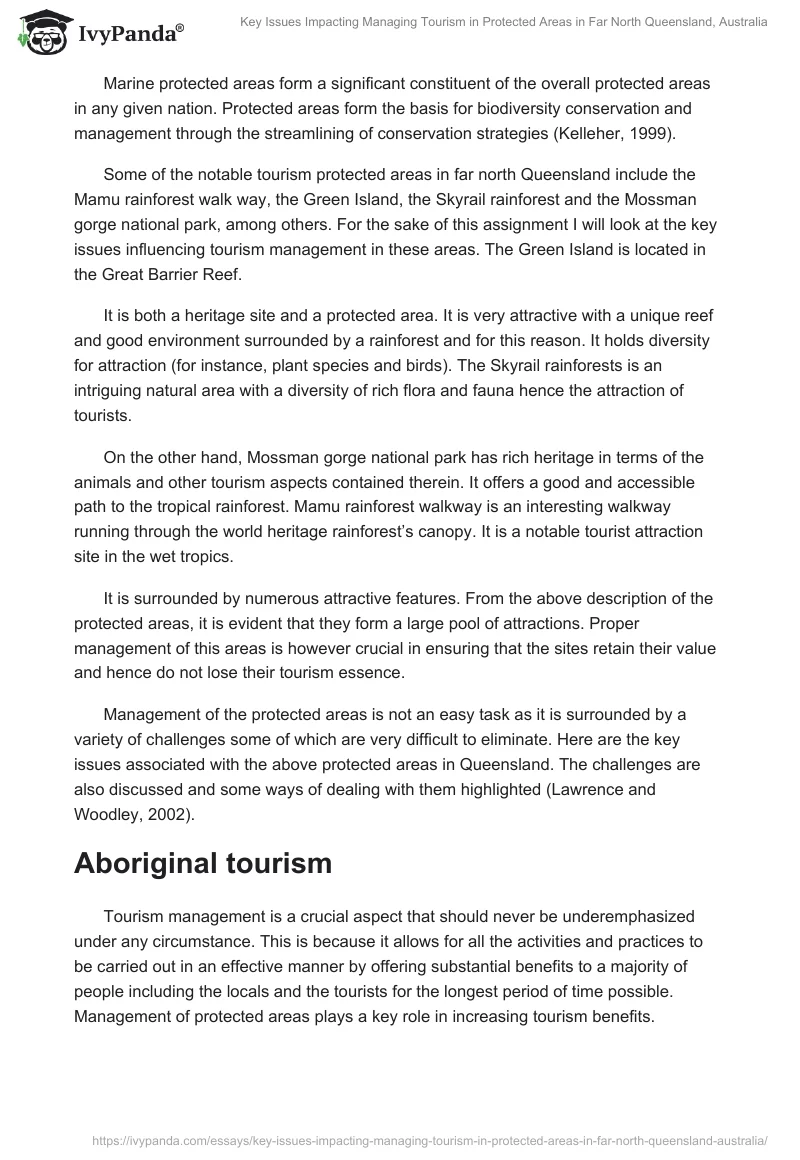Key Issues Impacting Managing Tourism in Protected Areas in Far North Queensland, Australia. Page 2