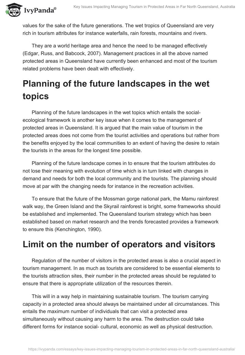 Key Issues Impacting Managing Tourism in Protected Areas in Far North Queensland, Australia. Page 4