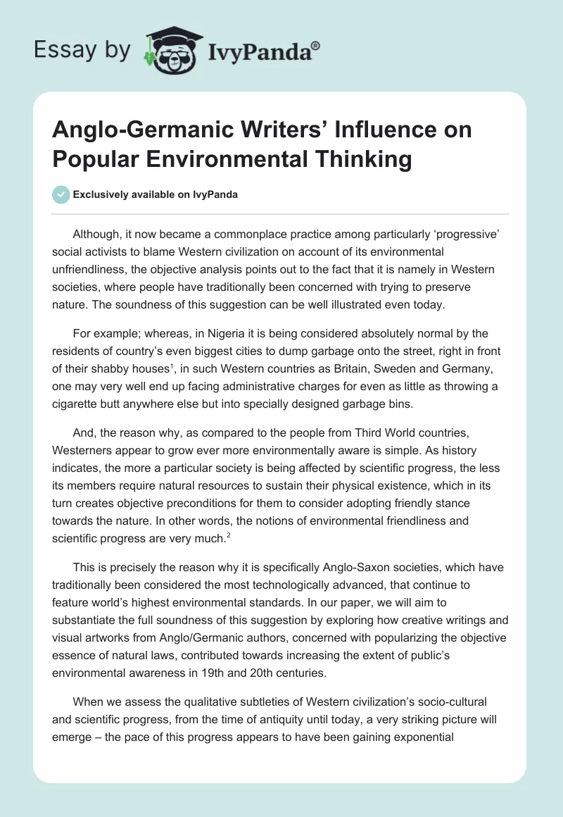 Anglo-Germanic Writers’ Influence on Popular Environmental Thinking. Page 1