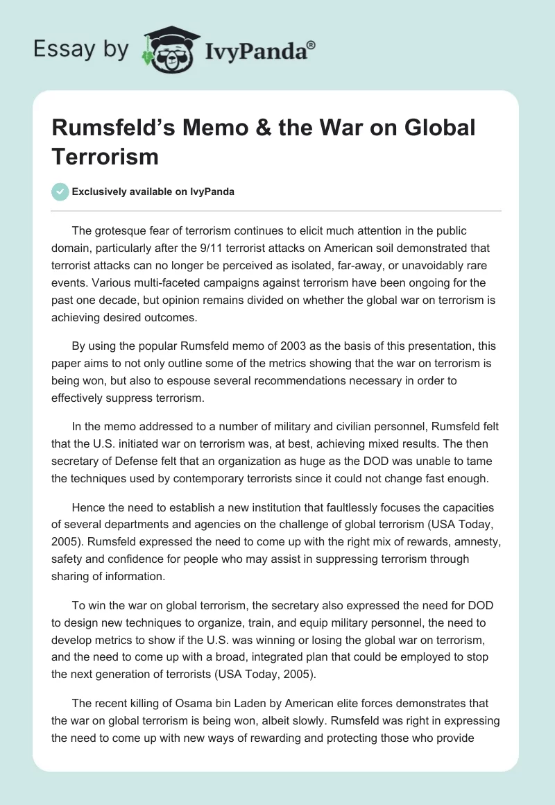 Rumsfeld’s Memo & The War on Global Terrorism. Page 1