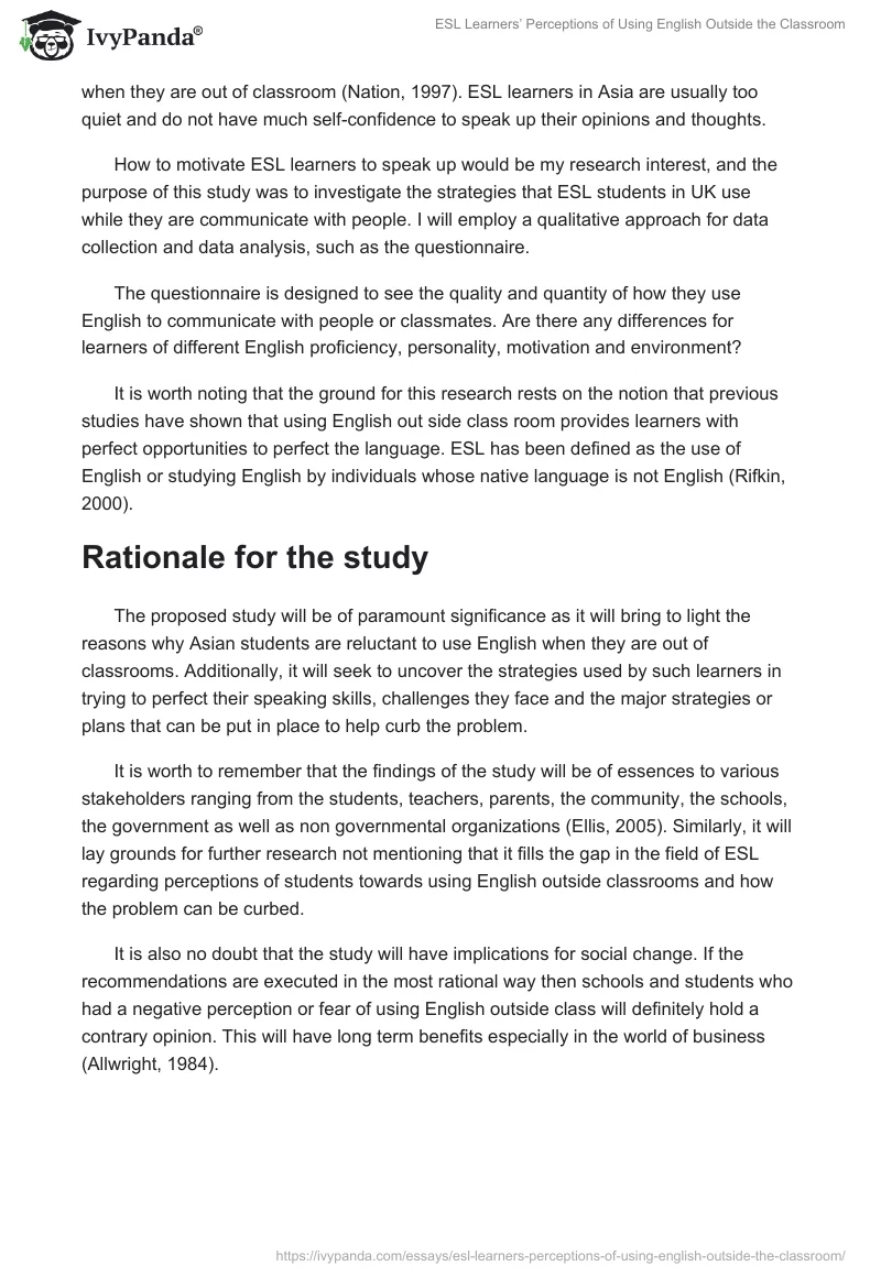 ESL Learners’ Perceptions of Using English Outside the Classroom. Page 2