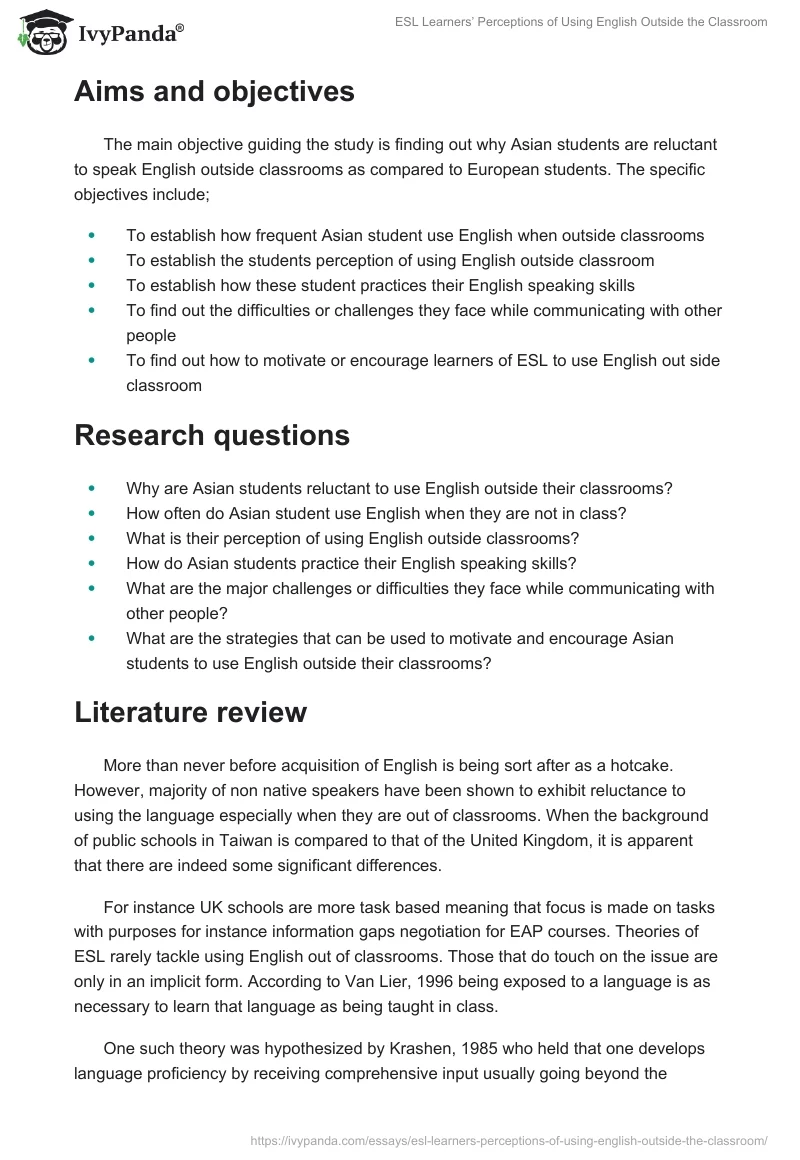 ESL Learners’ Perceptions of Using English Outside the Classroom. Page 3