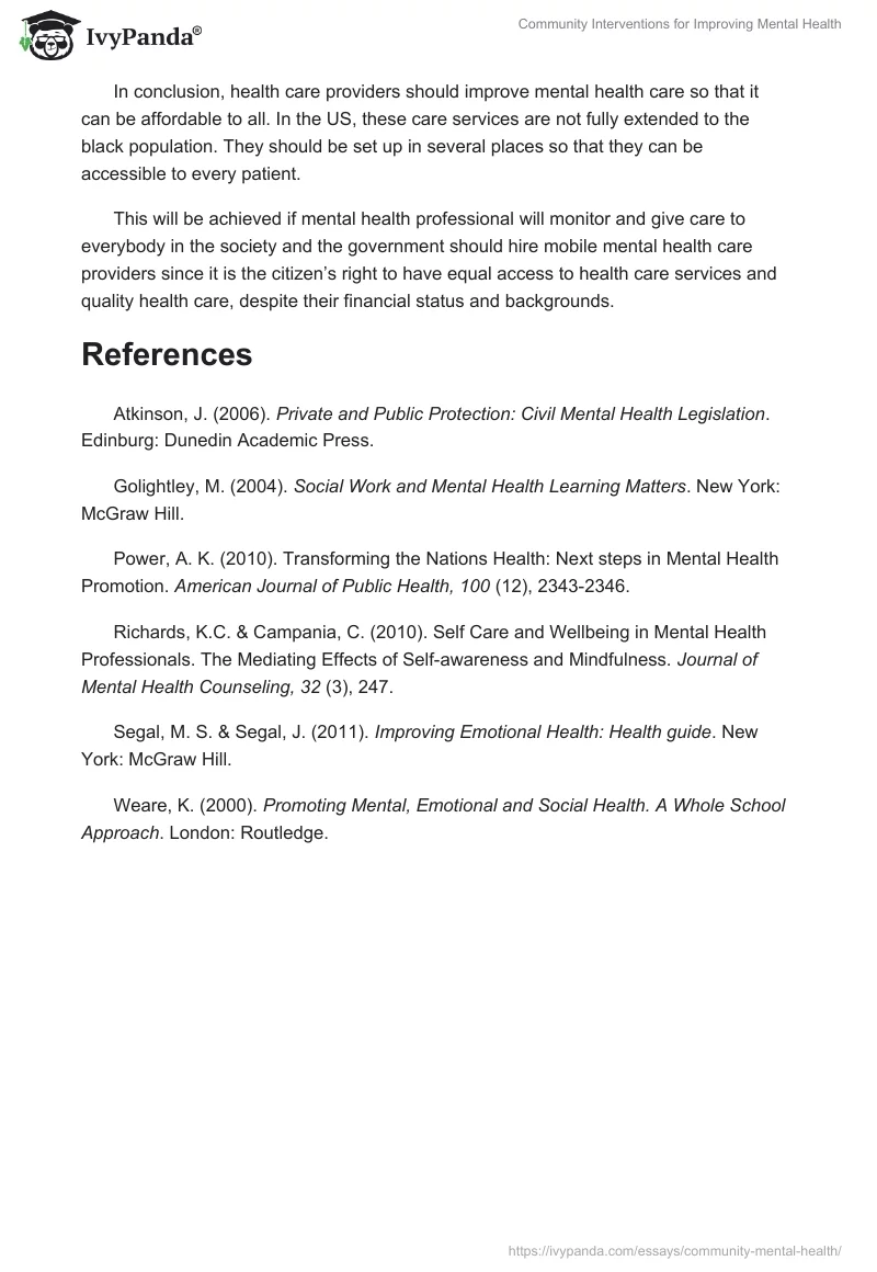 Community Interventions for Improving Mental Health. Page 4