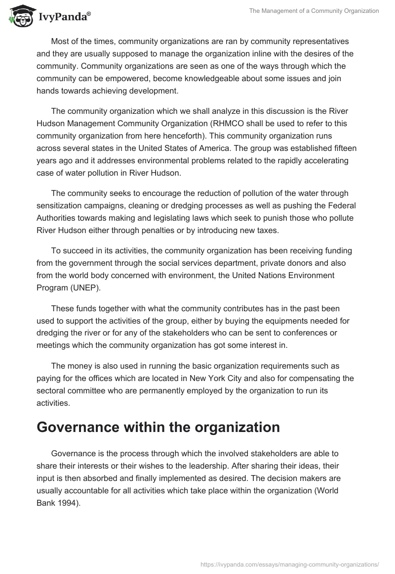 The Management of a Community Organization. Page 2