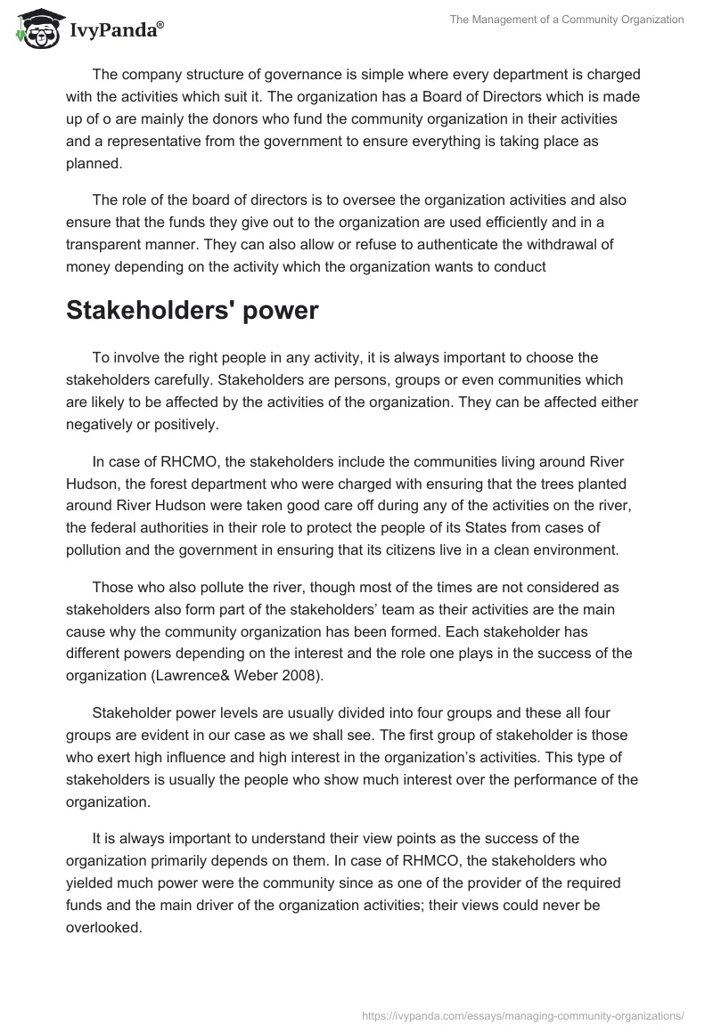The Management of a Community Organization. Page 4