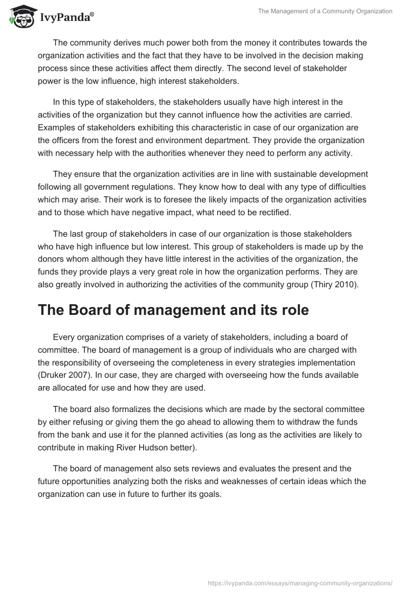 The Management of a Community Organization. Page 5