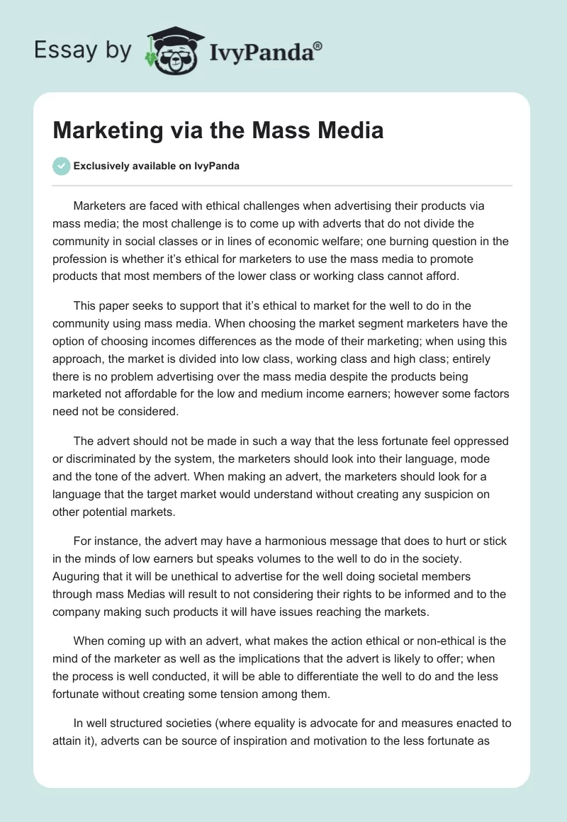 Marketing via the Mass Media. Page 1