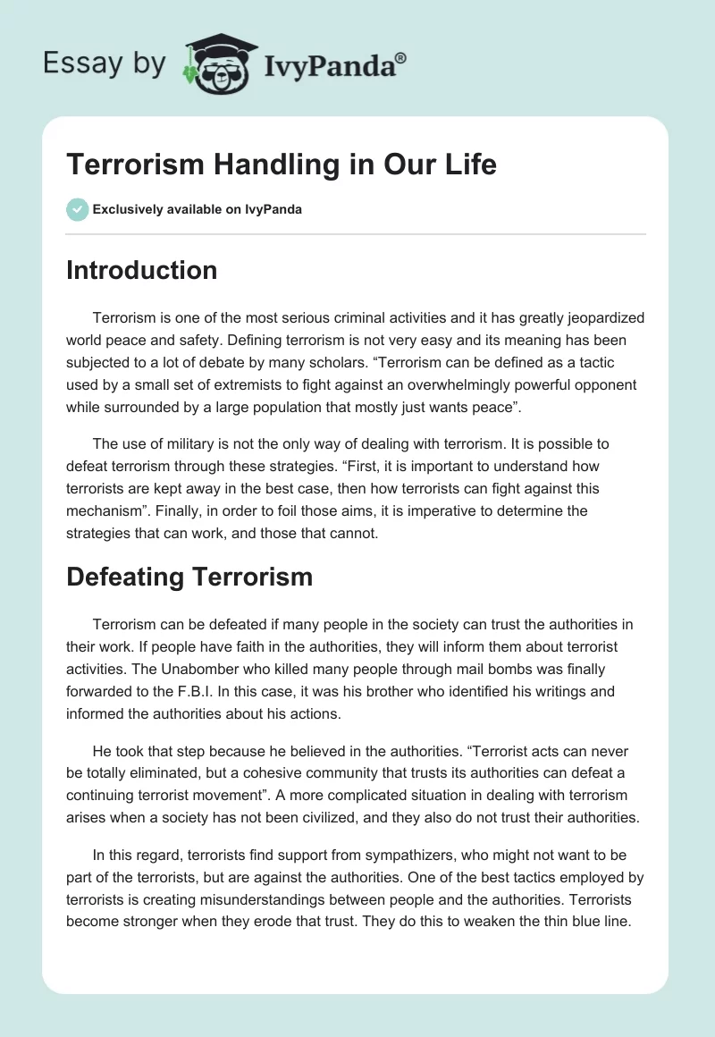 Terrorism Handling in Our Life. Page 1