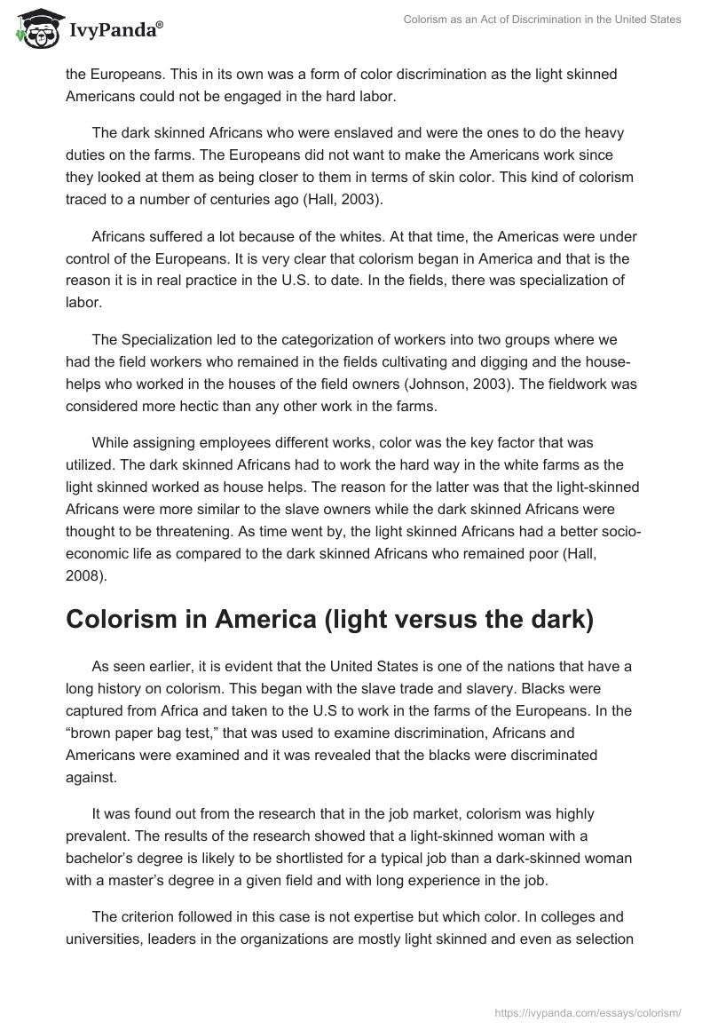 Colorism as an Act of Discrimination in the United States. Page 2