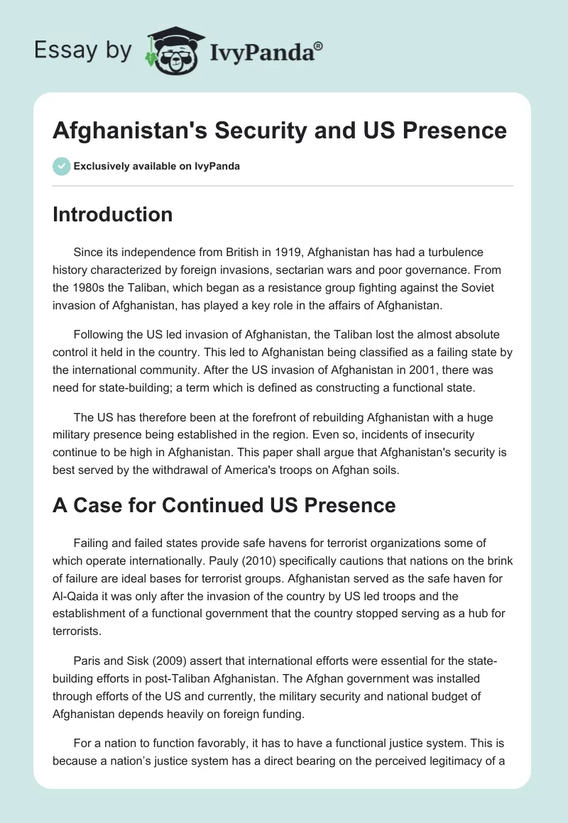 Afghanistan's Security and US Presence. Page 1