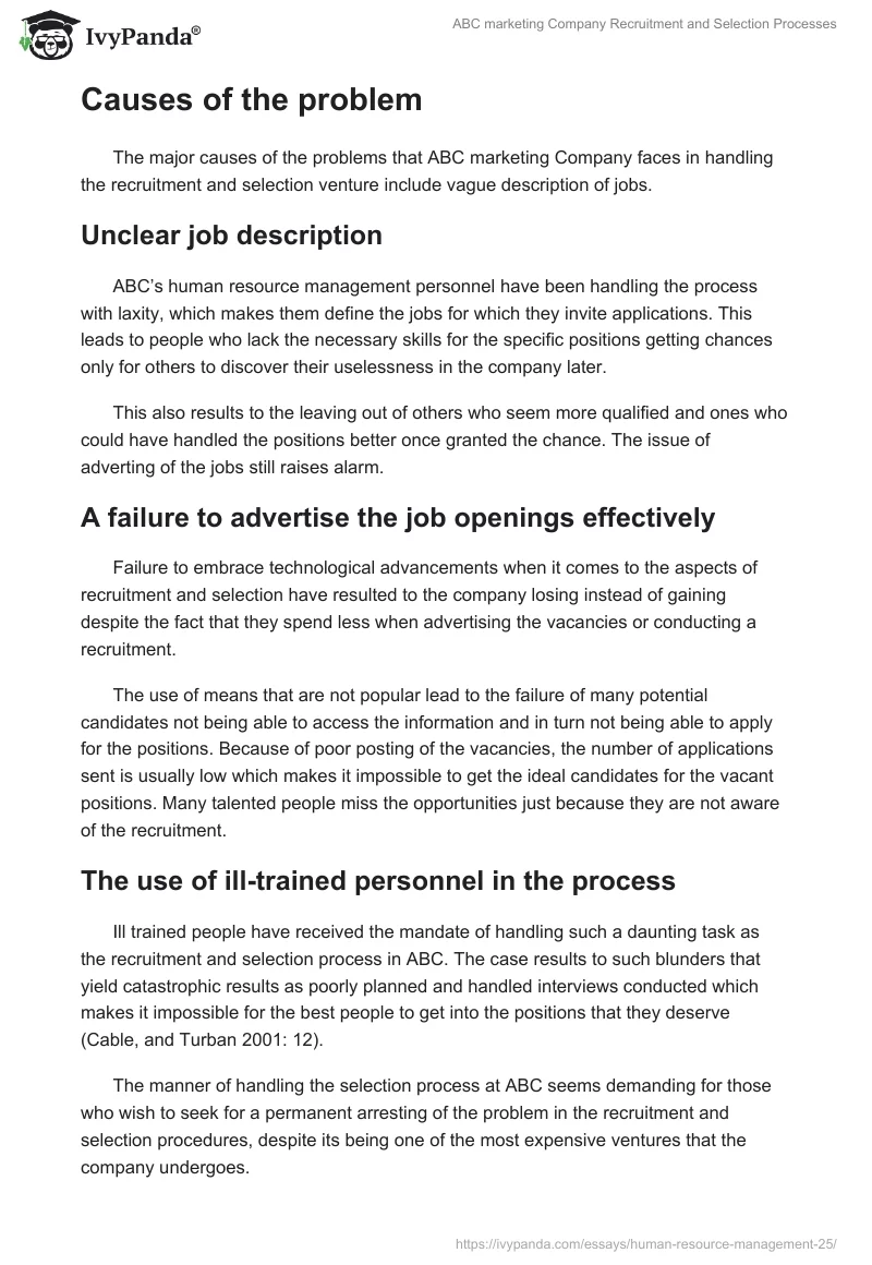 ABC marketing Company Recruitment and Selection Processes. Page 2