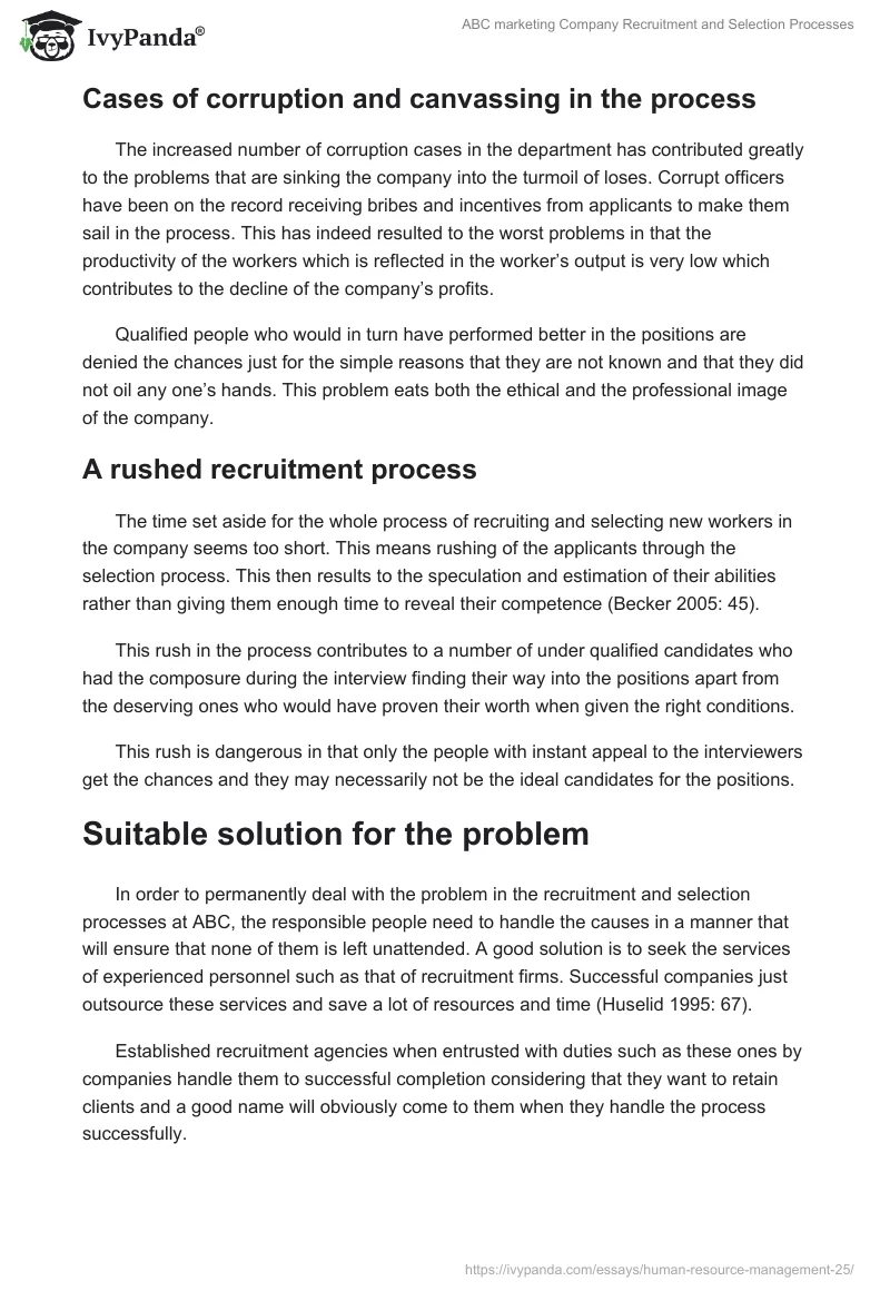 ABC marketing Company Recruitment and Selection Processes. Page 3
