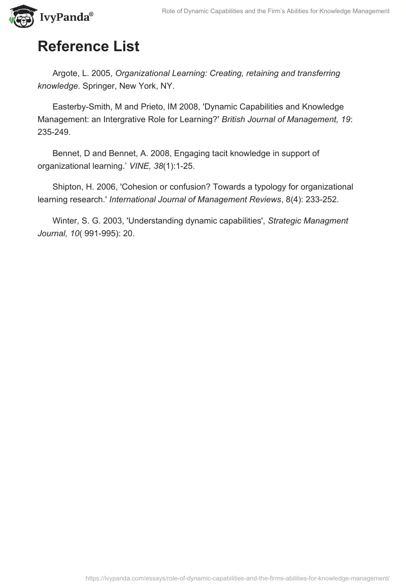 Role of Dynamic Capabilities and the Firm’s Abilities for Knowledge Management. Page 3