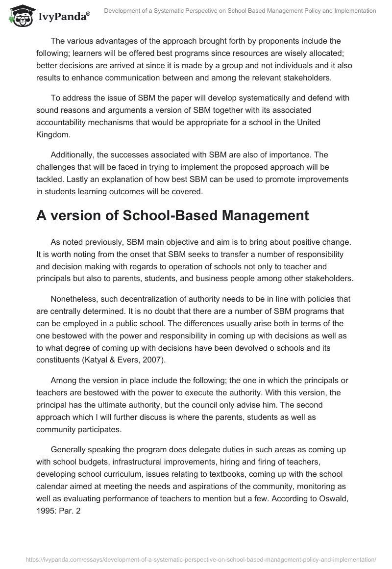 Development of a Systematic Perspective on School Based Management Policy and Implementation. Page 2