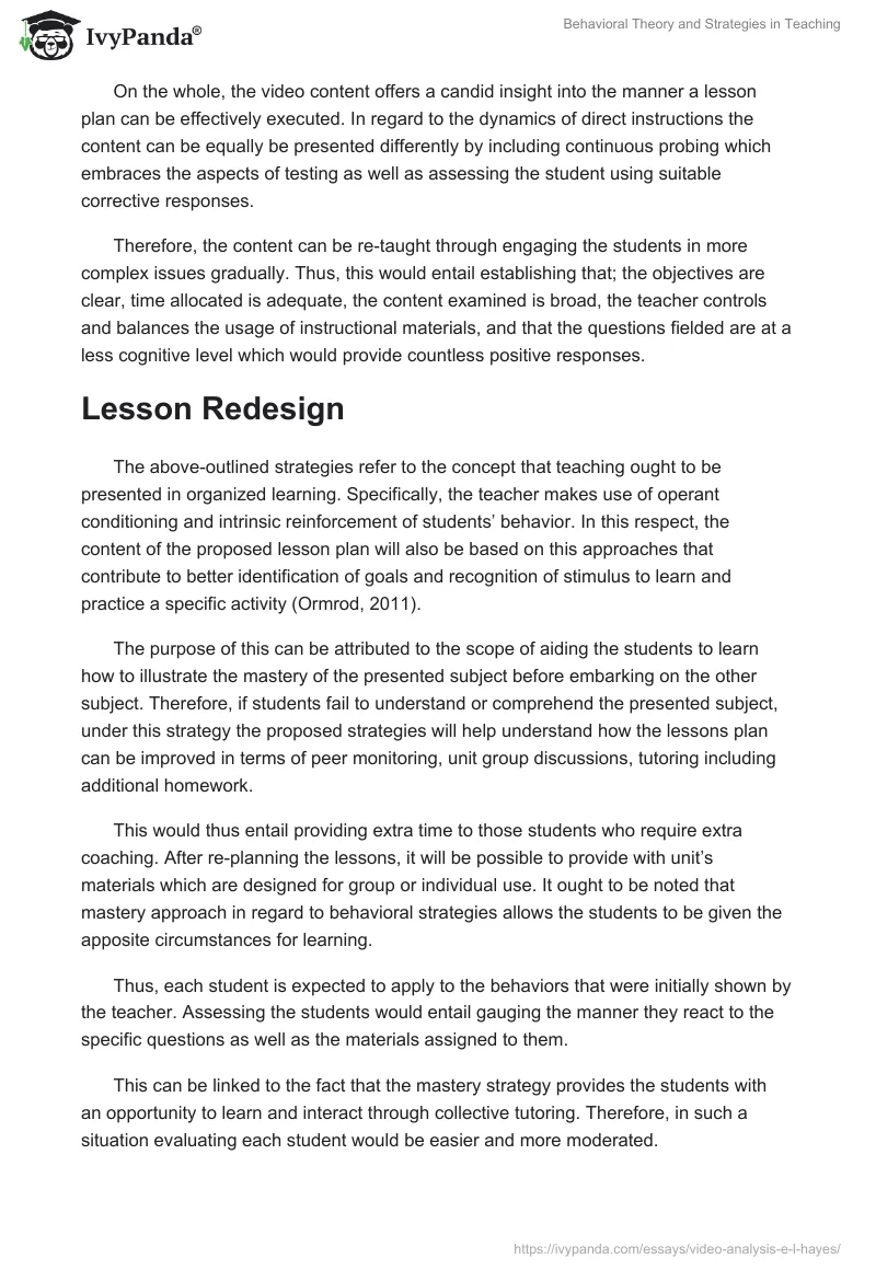 Behavioral Theory and Strategies in Teaching. Page 3