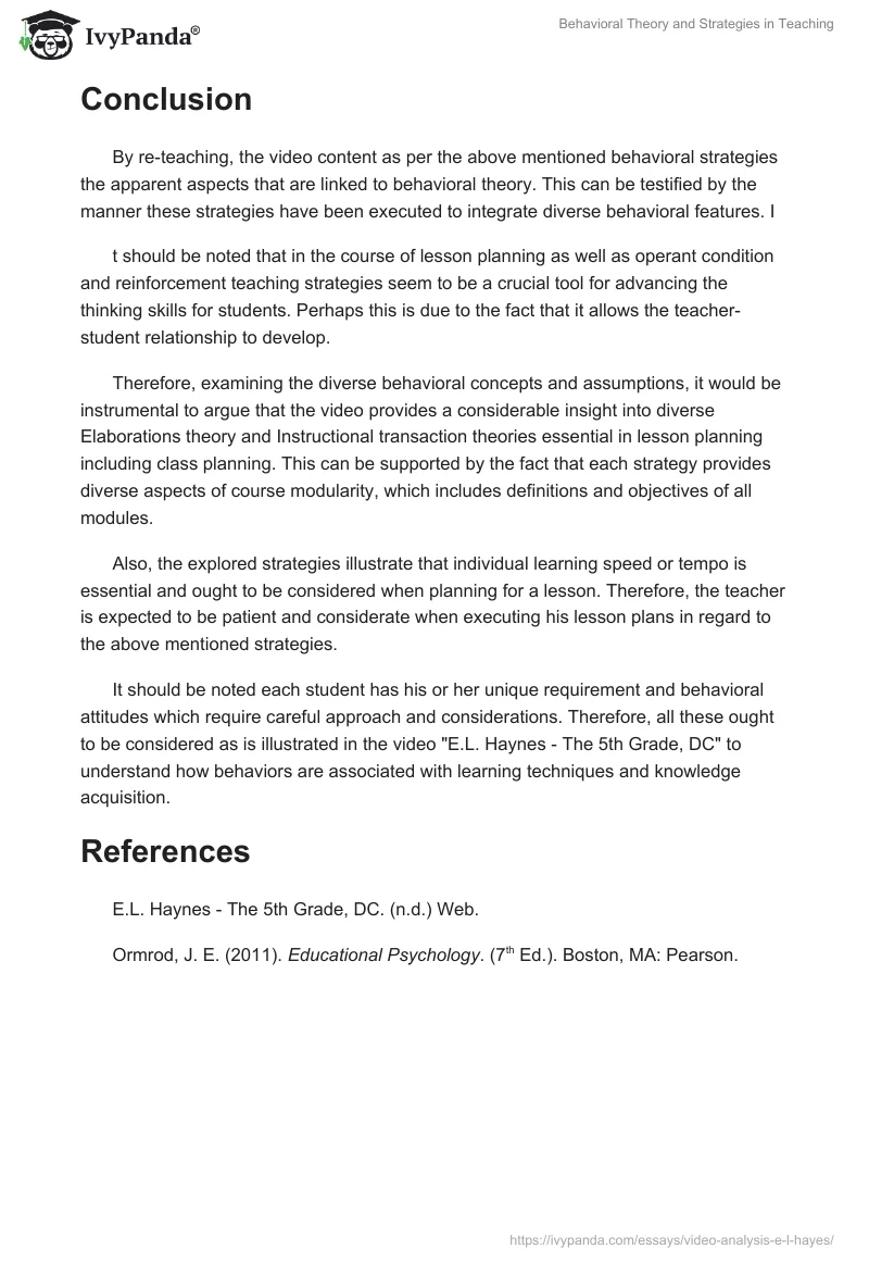 Behavioral Theory and Strategies in Teaching. Page 4