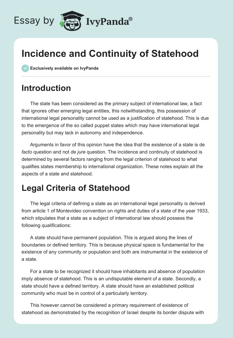Incidence and Continuity of Statehood. Page 1