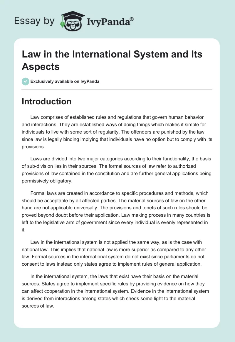 Law in the International System and Its Aspects. Page 1
