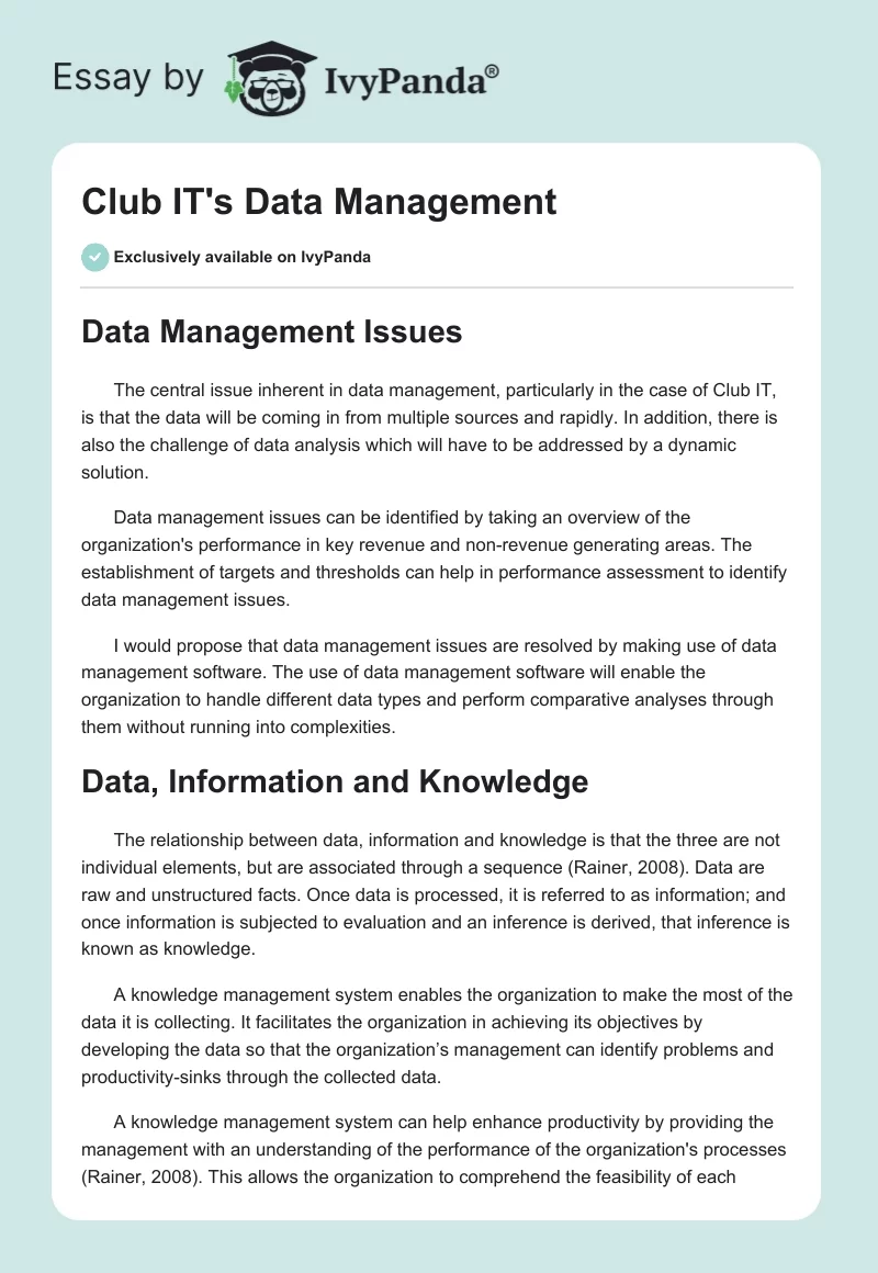 Club IT's Data Management. Page 1