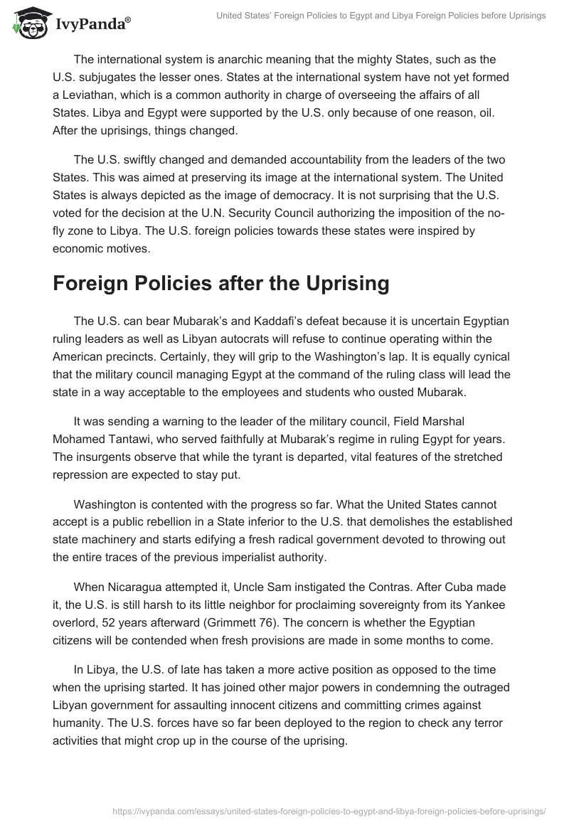 United States’ Foreign Policies to Egypt and Libya Foreign Policies before Uprisings. Page 2
