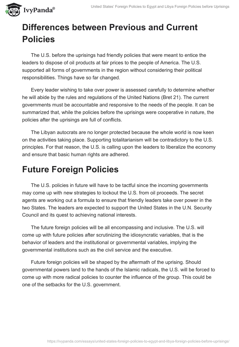 United States’ Foreign Policies to Egypt and Libya Foreign Policies before Uprisings. Page 3