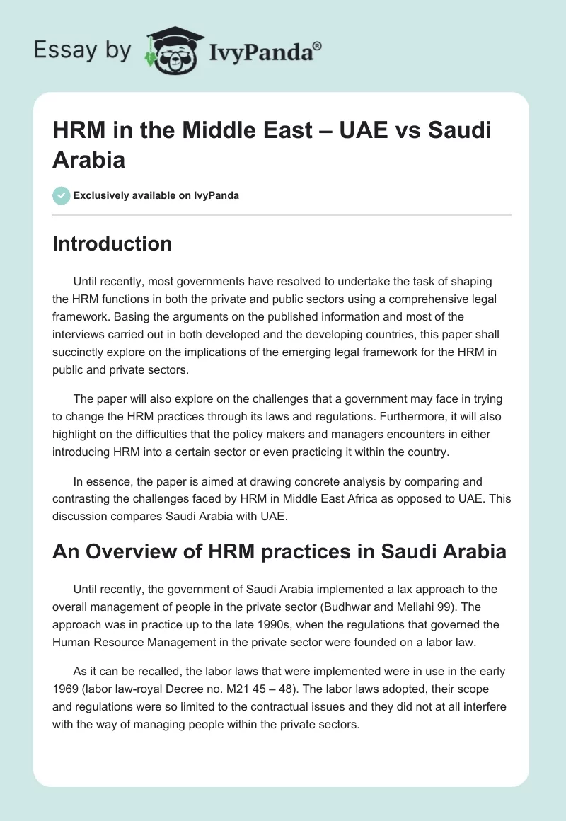 HRM in the Middle East – UAE vs Saudi Arabia. Page 1