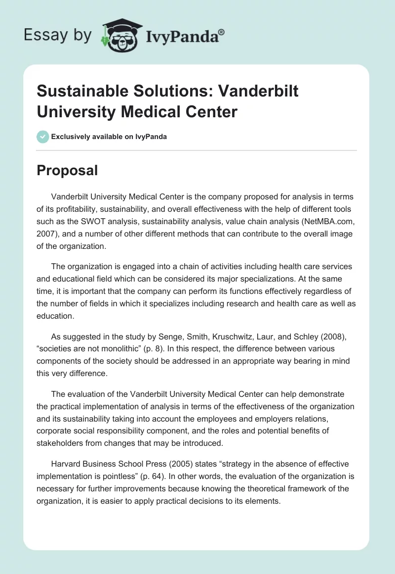 Sustainable Solutions: Vanderbilt University Medical Center. Page 1
