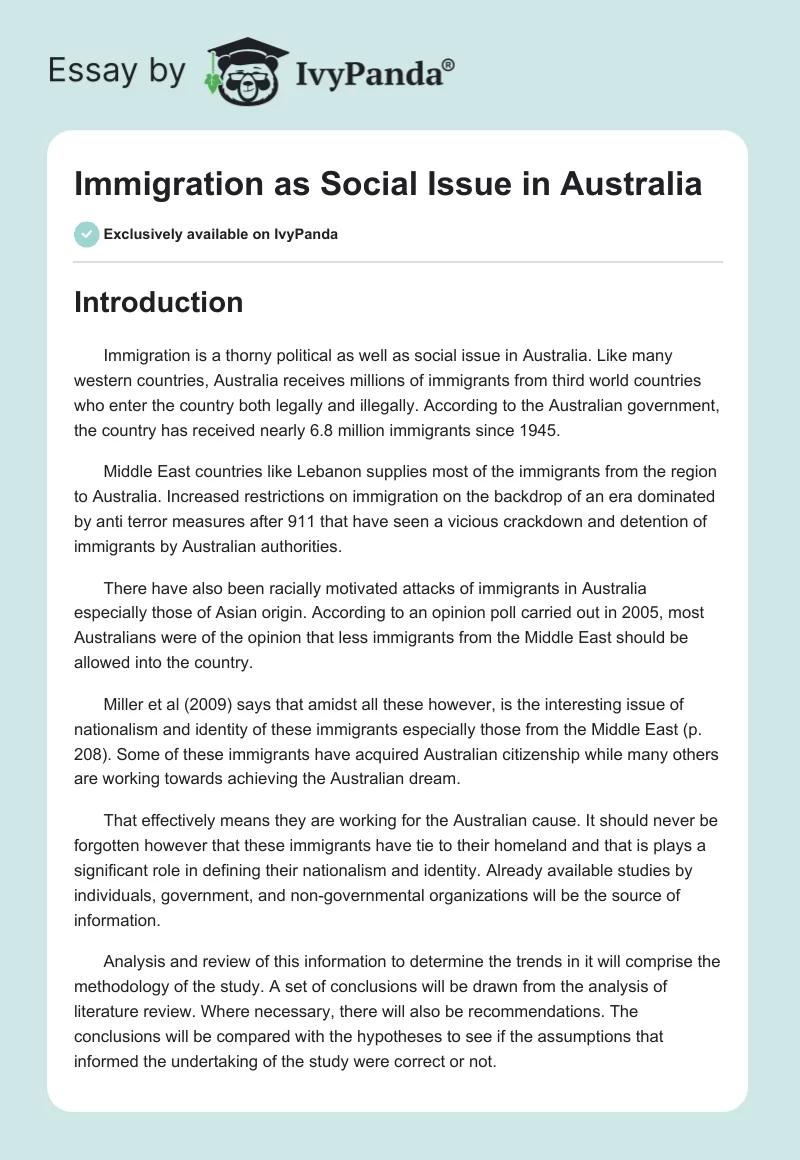 Immigration as Social Issue in Australia. Page 1