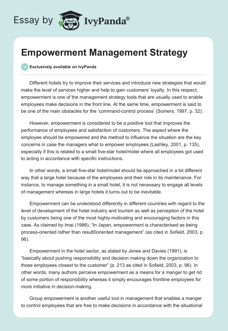 Empowerment Management Strategy. Page 1