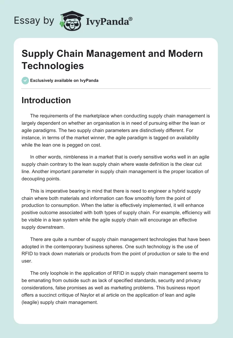 Supply Chain Management and Modern Technologies. Page 1