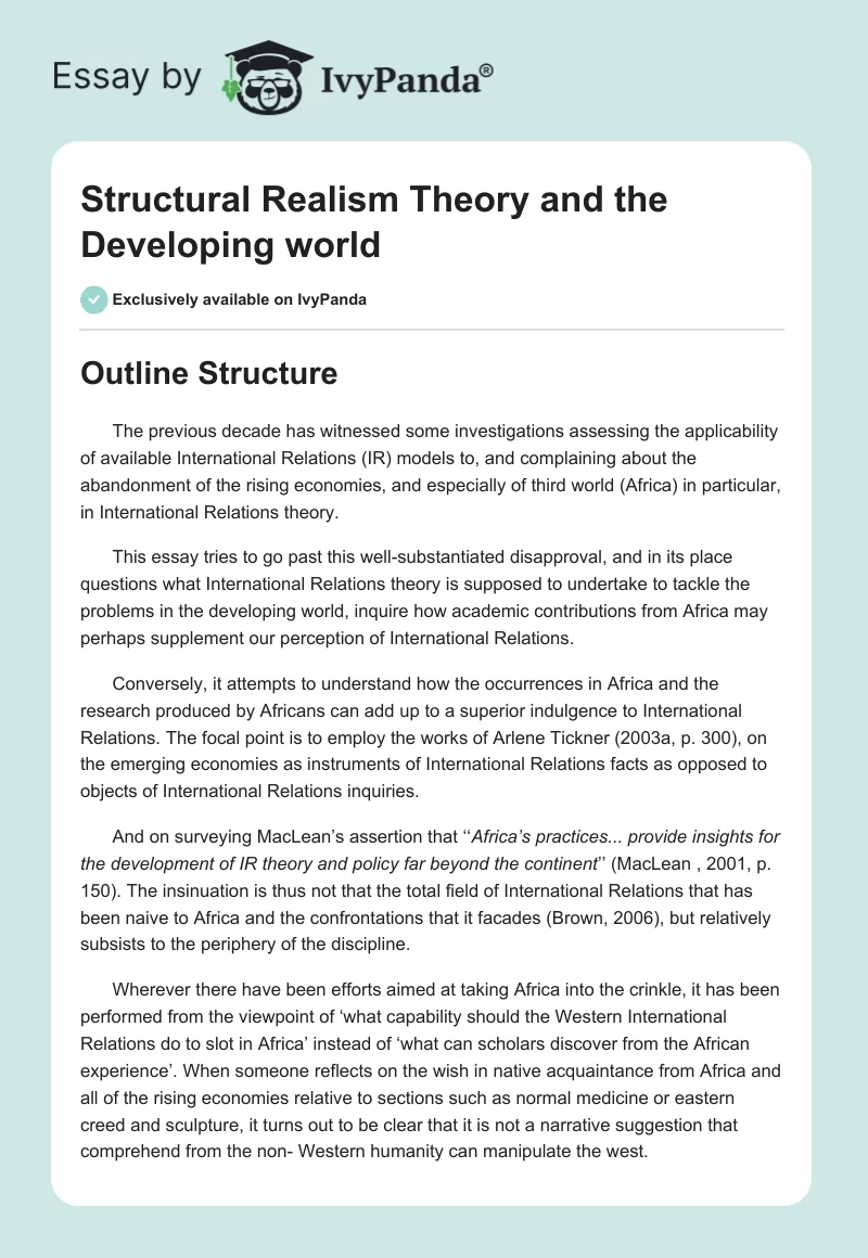 Structural Realism Theory and the Developing world. Page 1