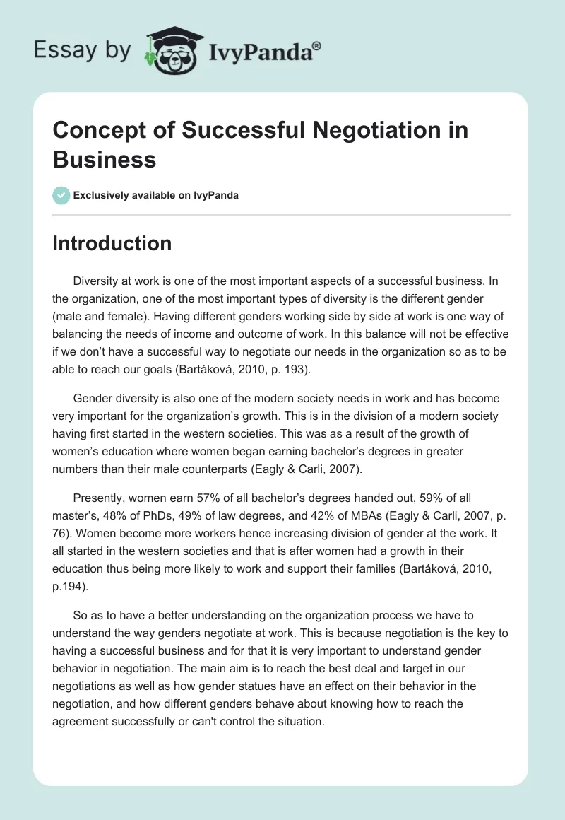 Concept of Successful Negotiation in Business. Page 1