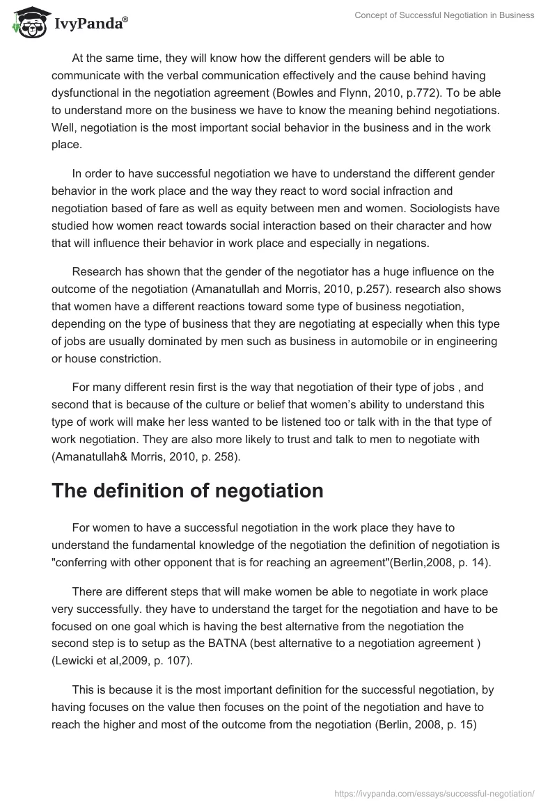 Concept of Successful Negotiation in Business. Page 2