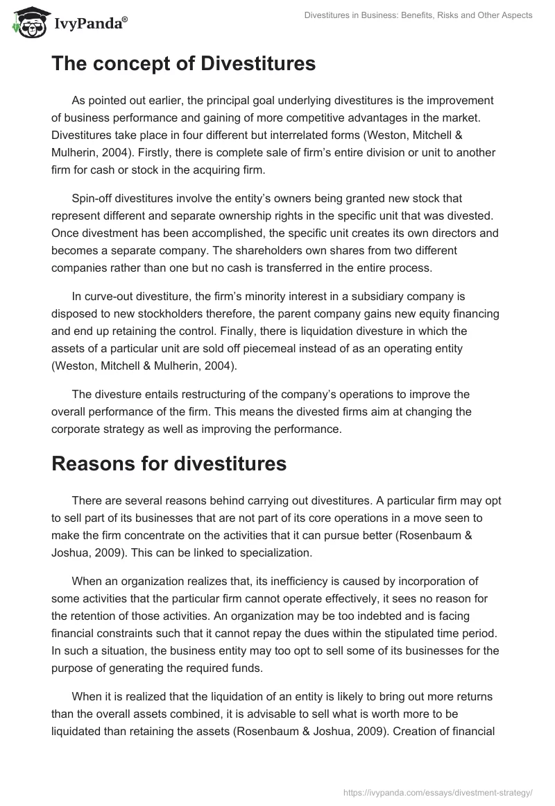 Divestitures in Business: Benefits, Risks and Other Aspects. Page 2