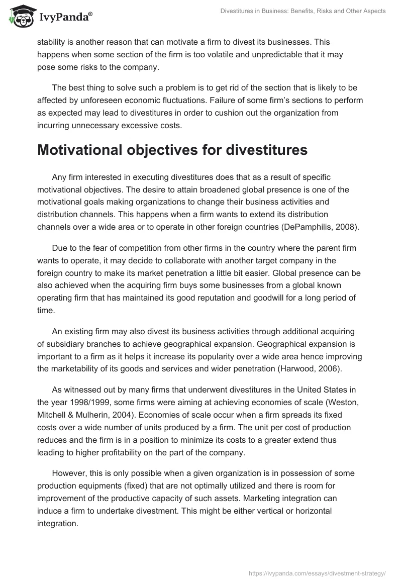Divestitures in Business: Benefits, Risks and Other Aspects. Page 3