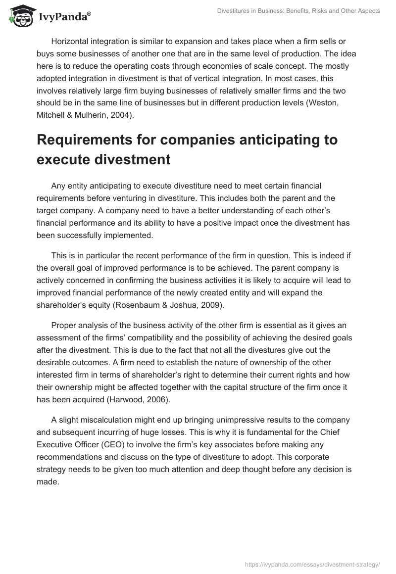 Divestitures in Business: Benefits, Risks and Other Aspects. Page 4