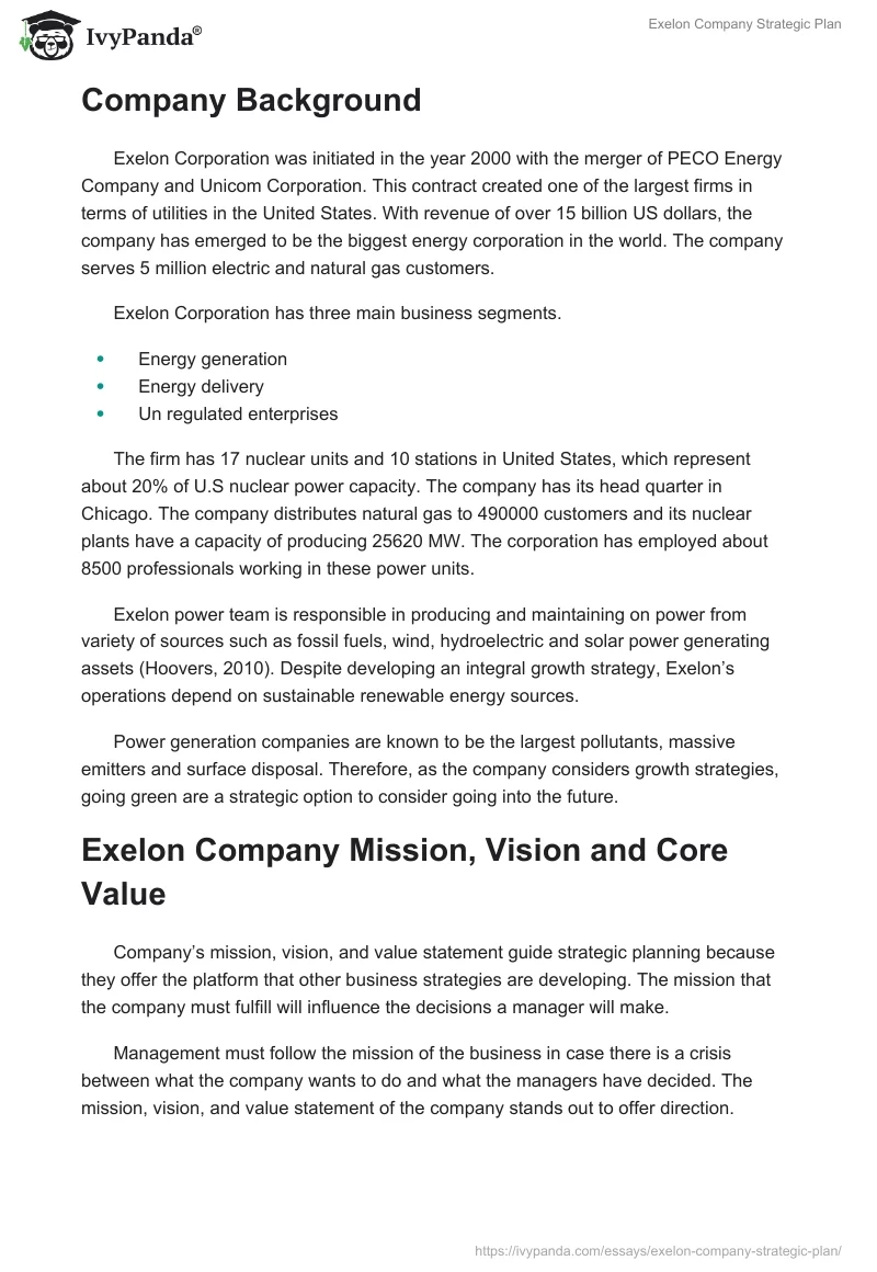 Exelon Company Strategic Plan. Page 2