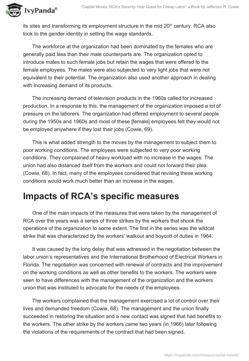 “Capital Moves: RCA’s Seventy-Year Quest for Cheap Labor” a Book by Jefferson R. Cowie. Page 3