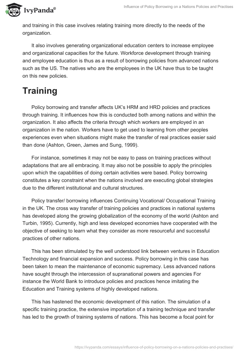 Influence of Policy Borrowing on a Nations Policies and Practises. Page 5
