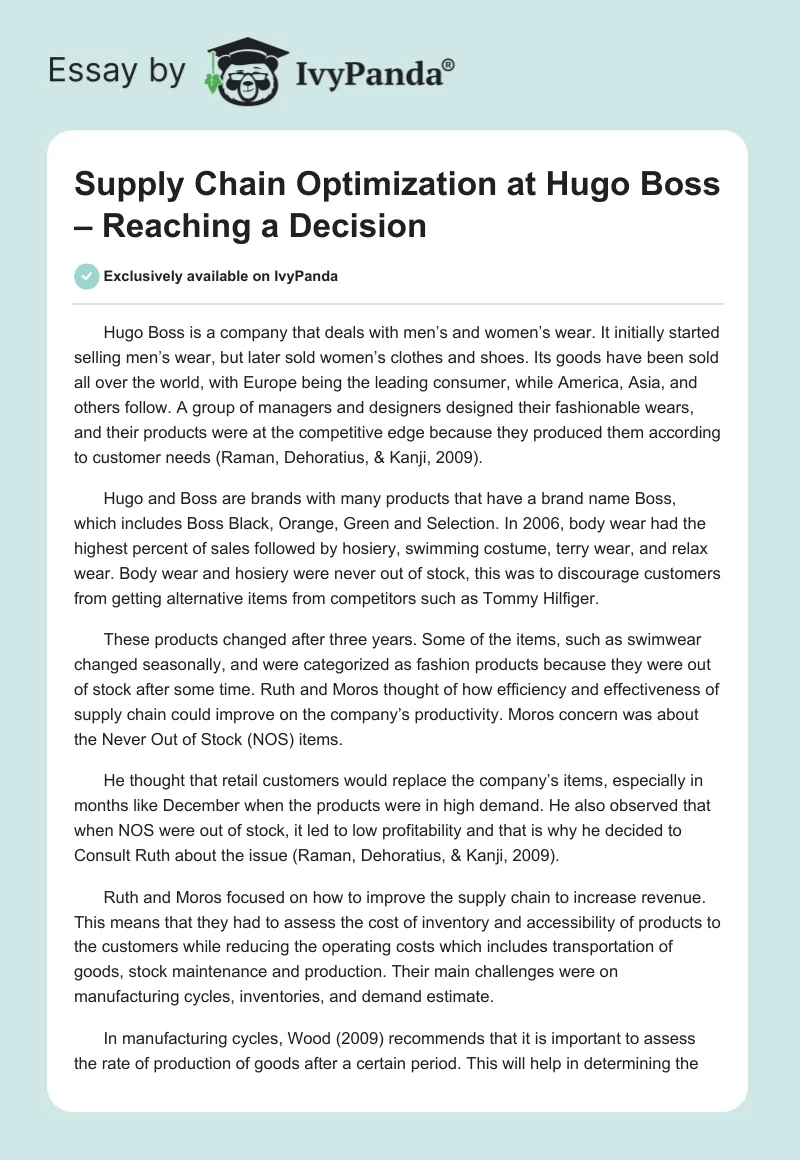Supply Chain Optimization at Hugo Boss – Reaching a Decision. Page 1