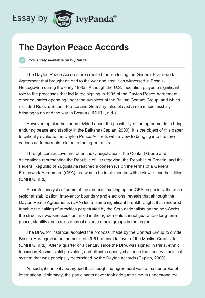 The Dayton Peace Accords. Page 1