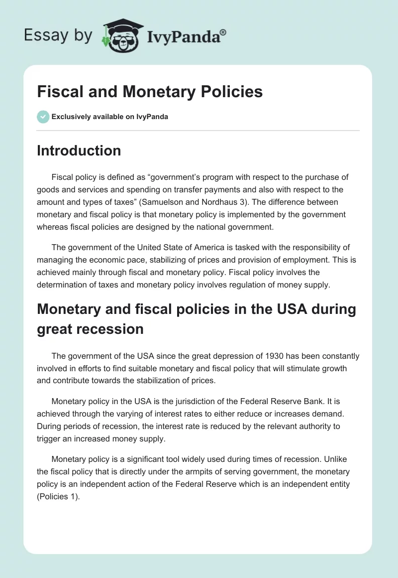Fiscal and Monetary Policies. Page 1