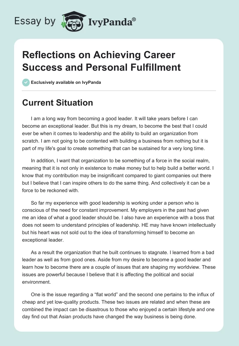 Reflections on Achieving Career Success and Personal Fulfillment. Page 1