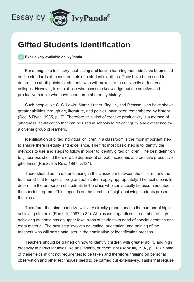 Gifted Students Identification. Page 1