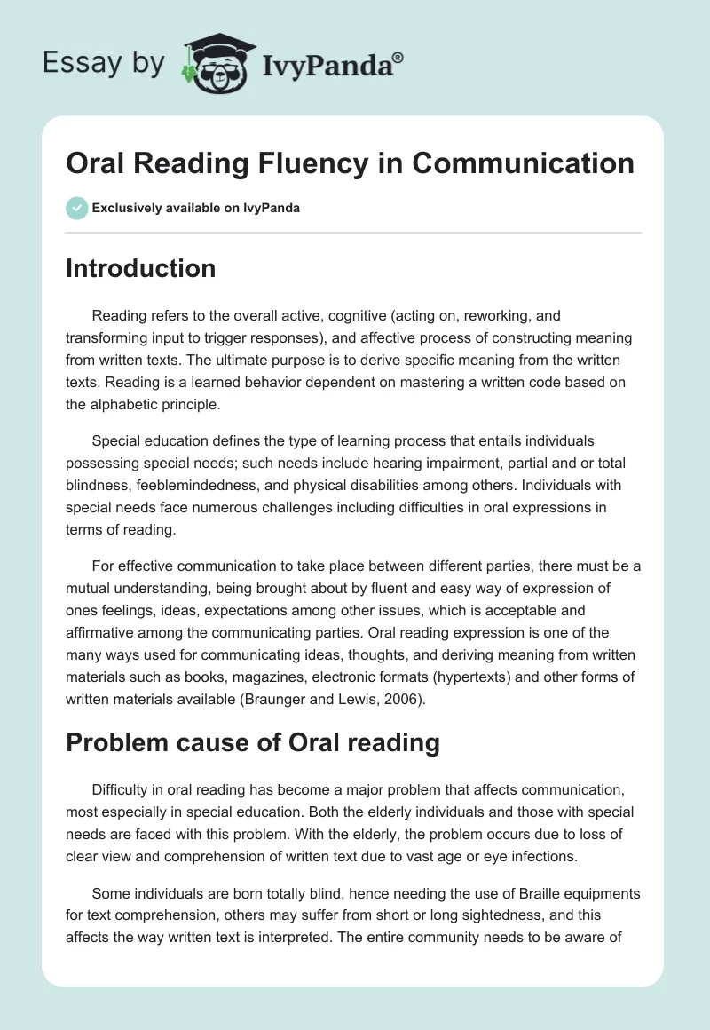 Oral Reading Fluency in Communication. Page 1