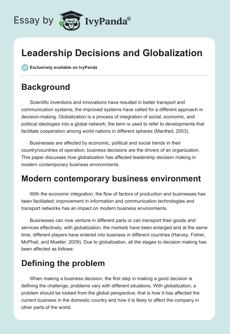 Leadership Decisions and Globalization. Page 1