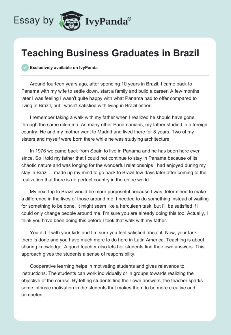 Teaching Business Graduates in Brazil. Page 1