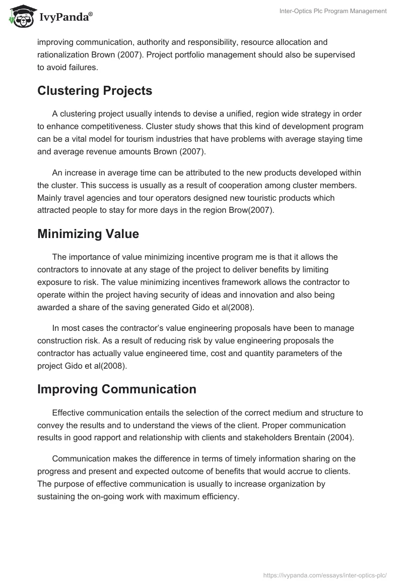 Inter-Optics Plc Program Management. Page 3