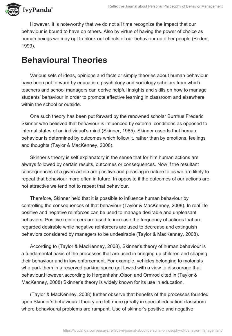 Reflective Journal about Personal Philosophy of Behavior Management. Page 3